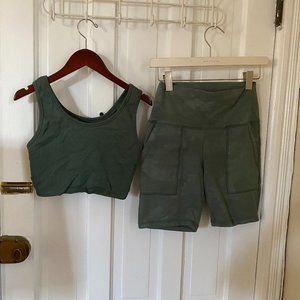 Aerie green bike shorts and bra set